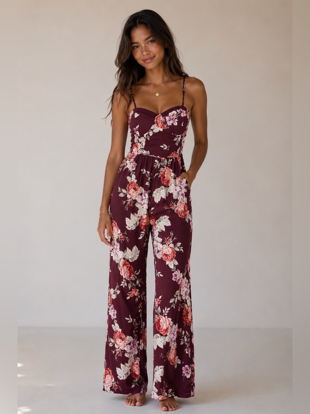 Band of Gypsies XS Floral Wide Leg Jumpsuit